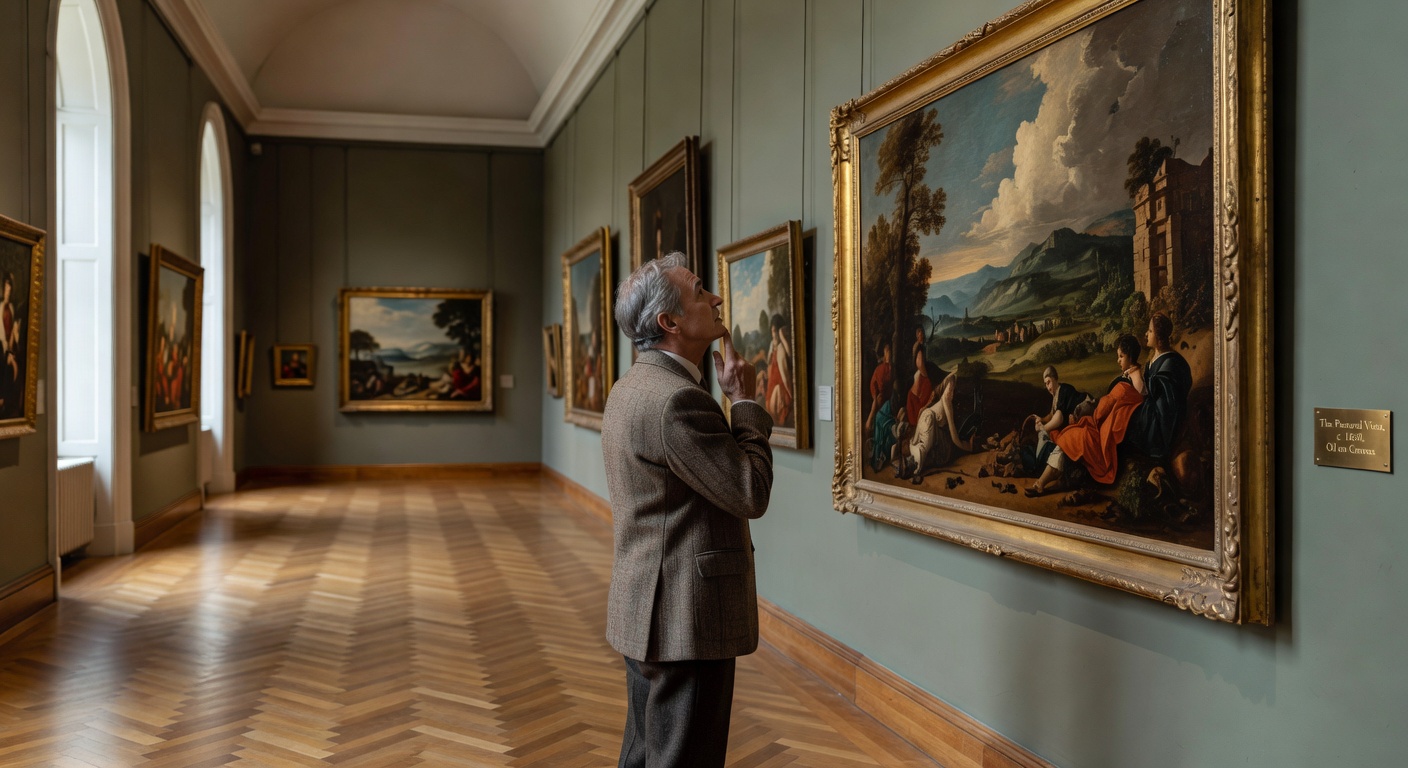 Solo art admirer at museum