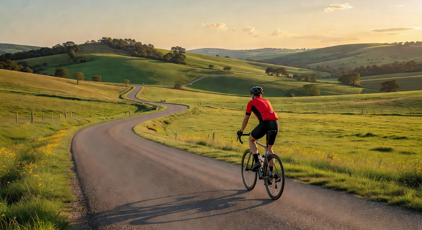 Solo cyclist in countryside