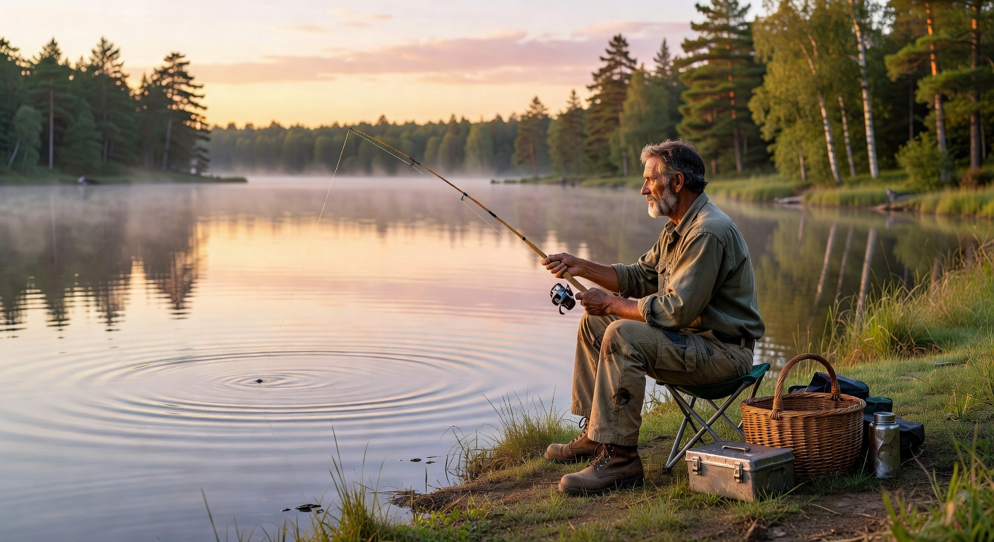 Solo fisherman in lake solitude