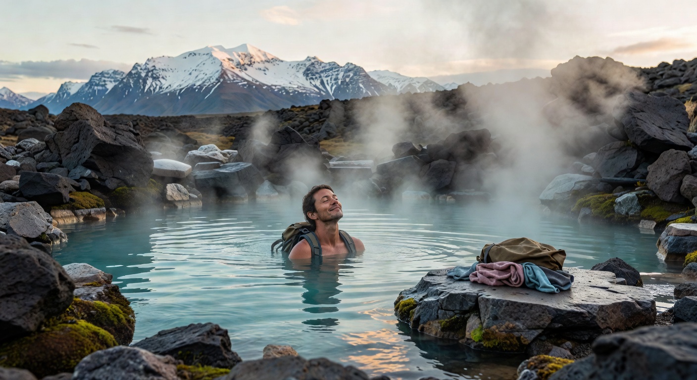 Solo traveler at hot spring