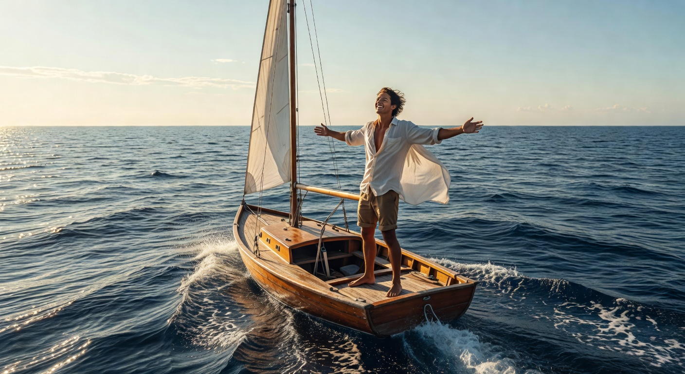 Solo sailor on open sea