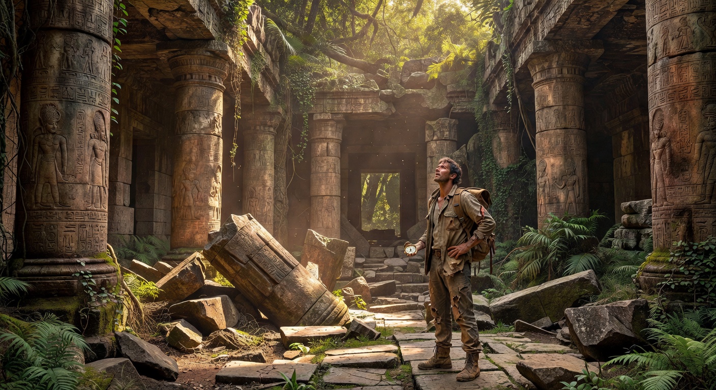 Solo visitor at ancient temple